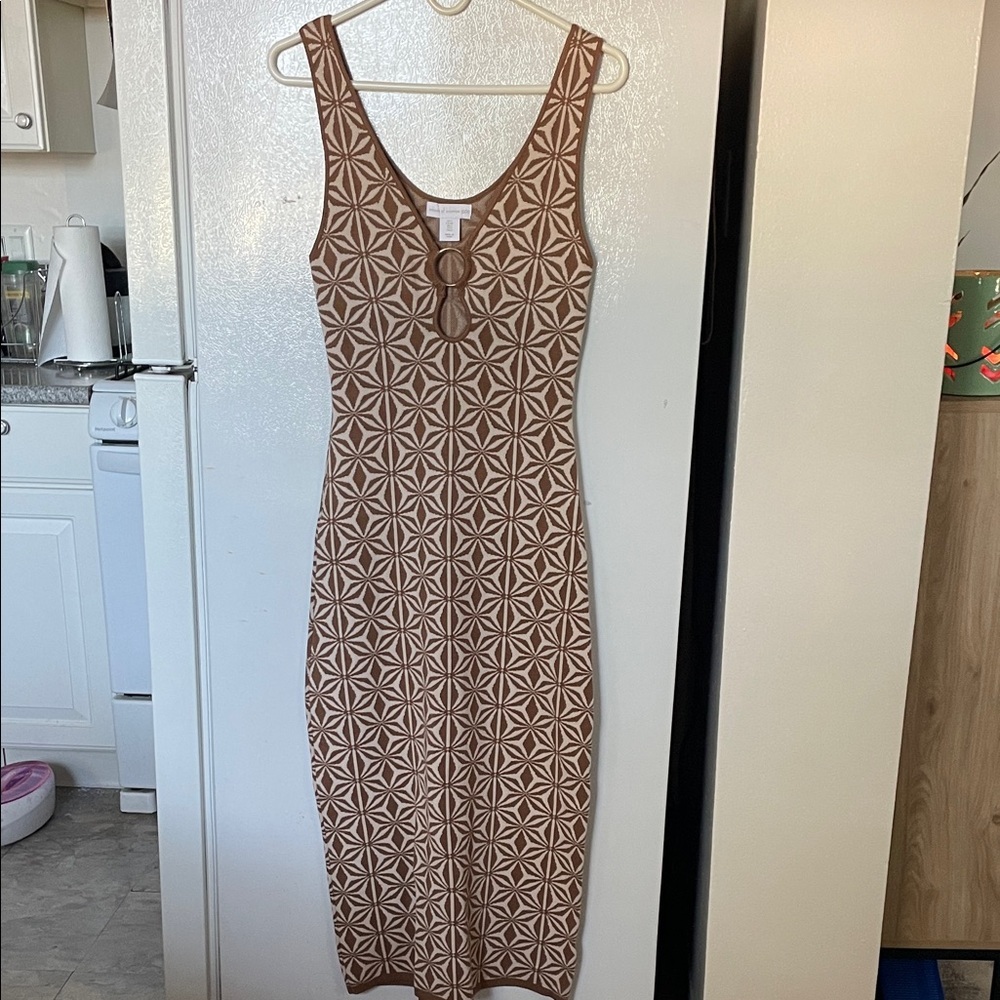 House of Harlow 1960 Tan Geometric Midi Dress